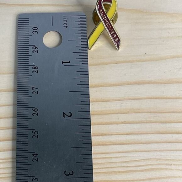 Alzheimers Awareness Yellow & Burgundy Ribbon Lapel Pin - Picture 4 of 5